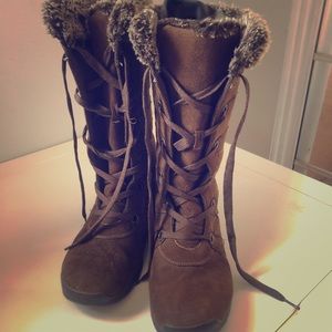 Brown fur tall boots!